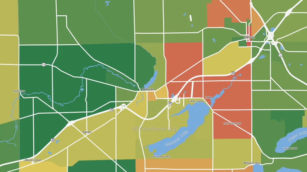 Delavan, WI Map of Theft Rates