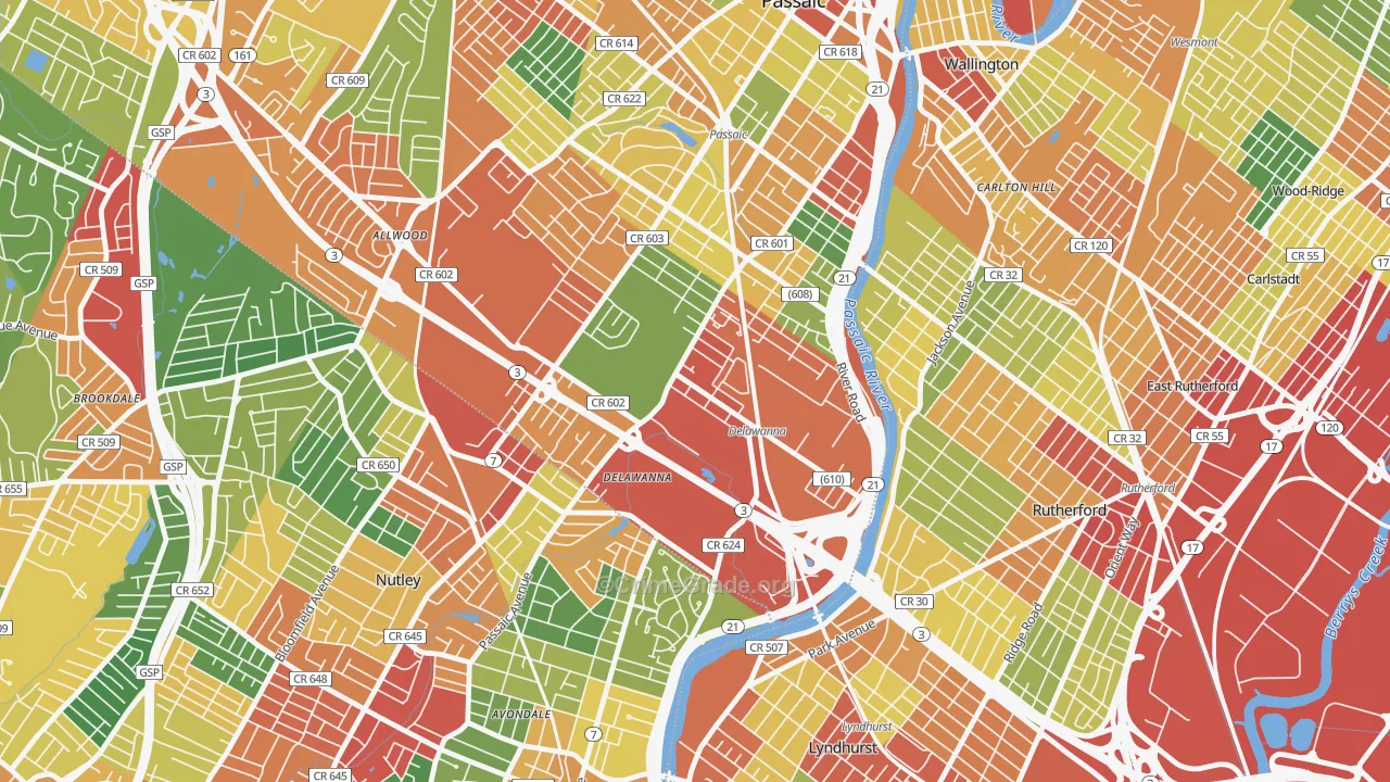 Delawanna, Clifton, NJ Map of Theft Rates