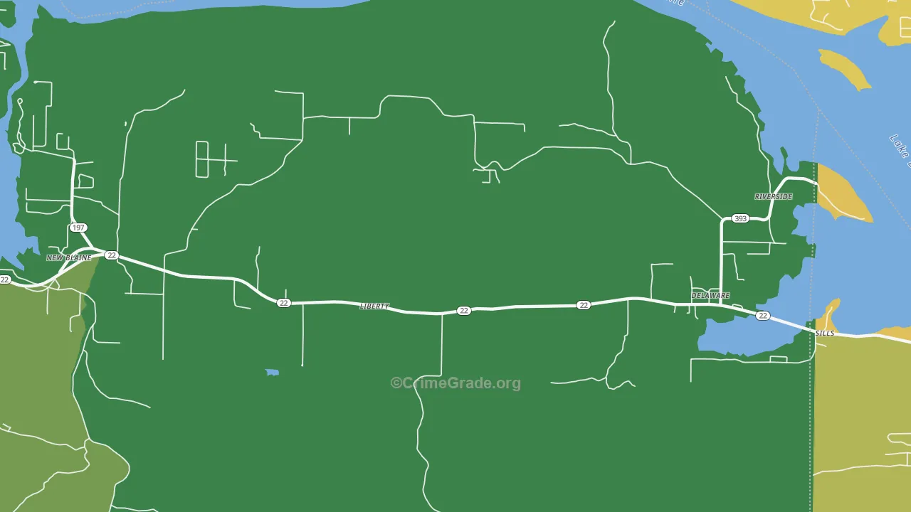 Delaware, AR Map of Theft Rates