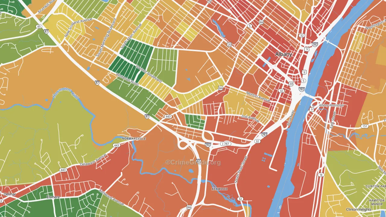 Delaware Avenue, Albany, NY Map of Theft Rates