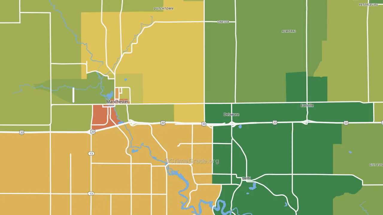Delaware County, IA Map of Theft Rates