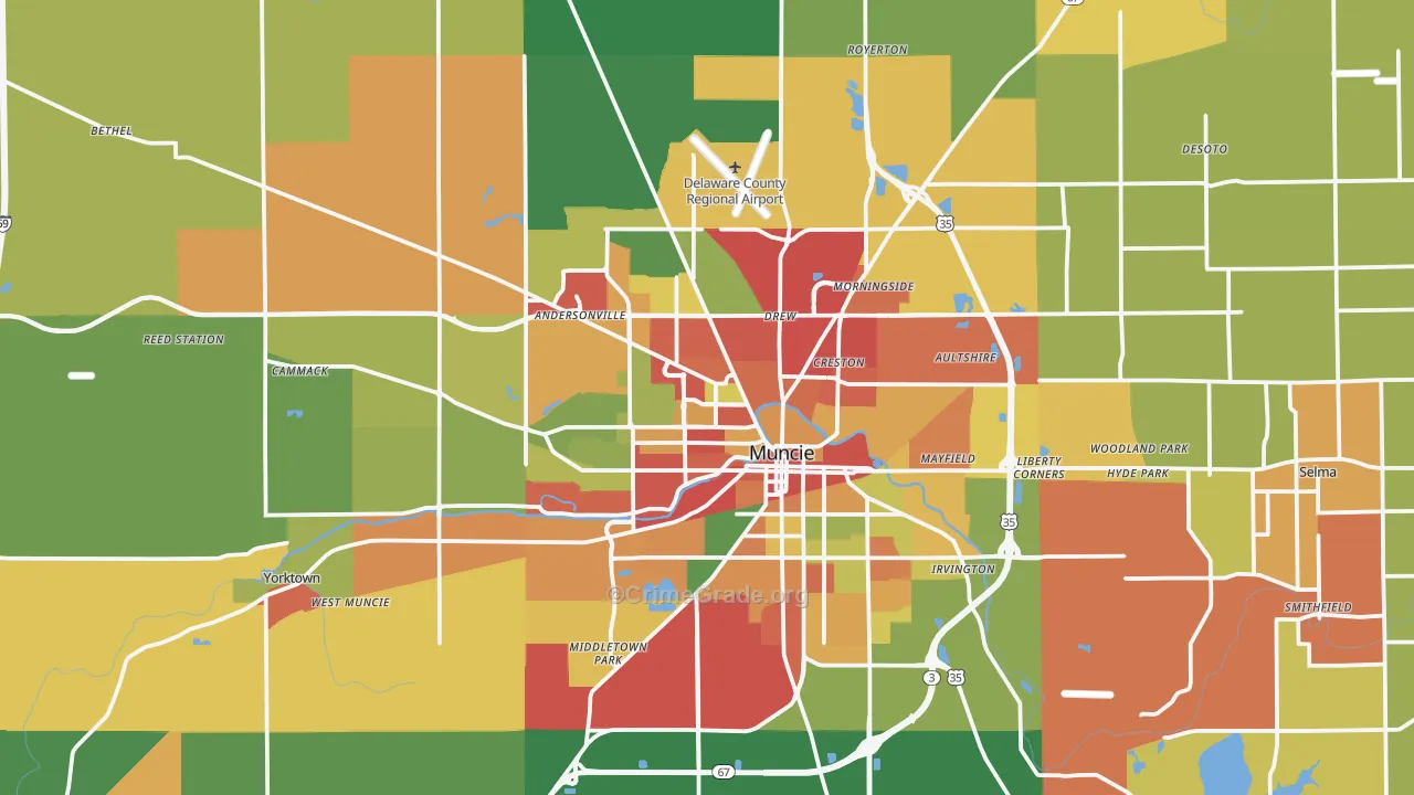 Delaware County, IN Map of Theft Rates