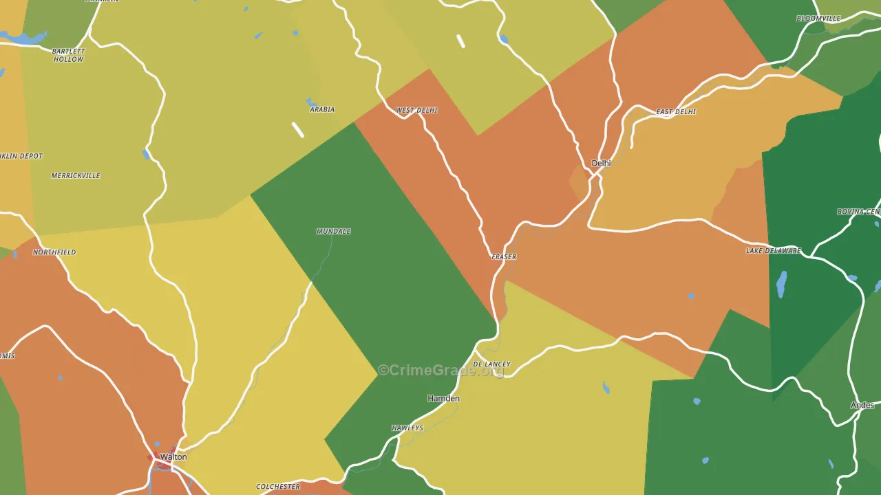 Delaware County, NY Map of Theft Rates
