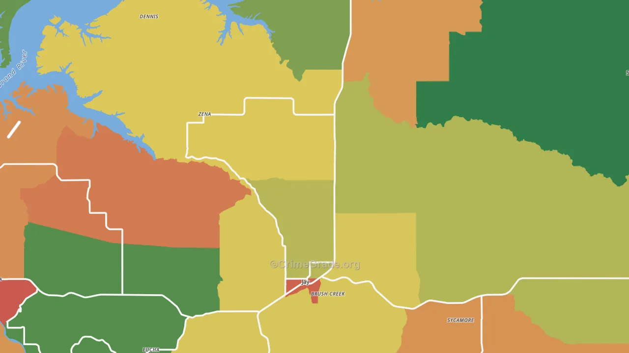 Delaware County, OK Map of Theft Rates