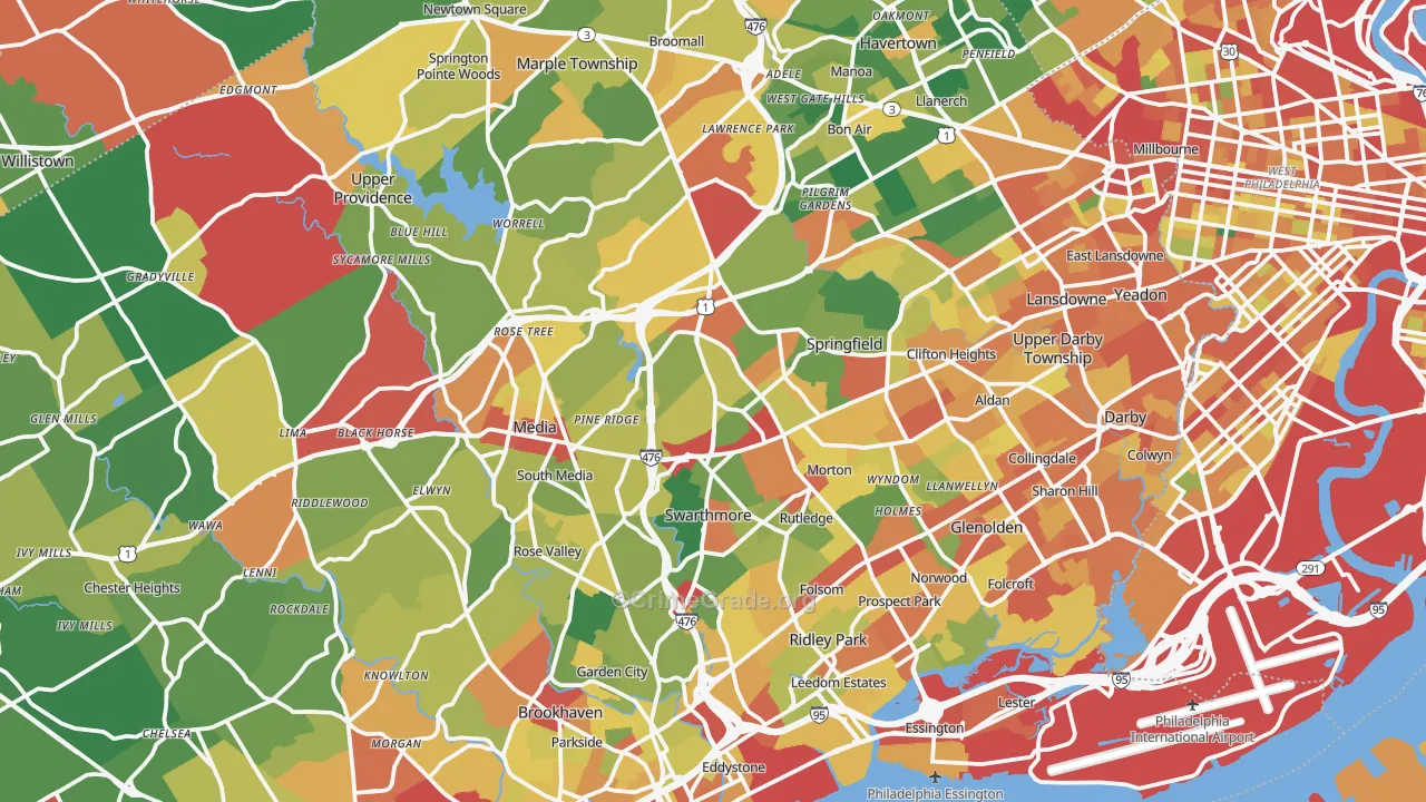 Delaware County, PA Map of Theft Rates