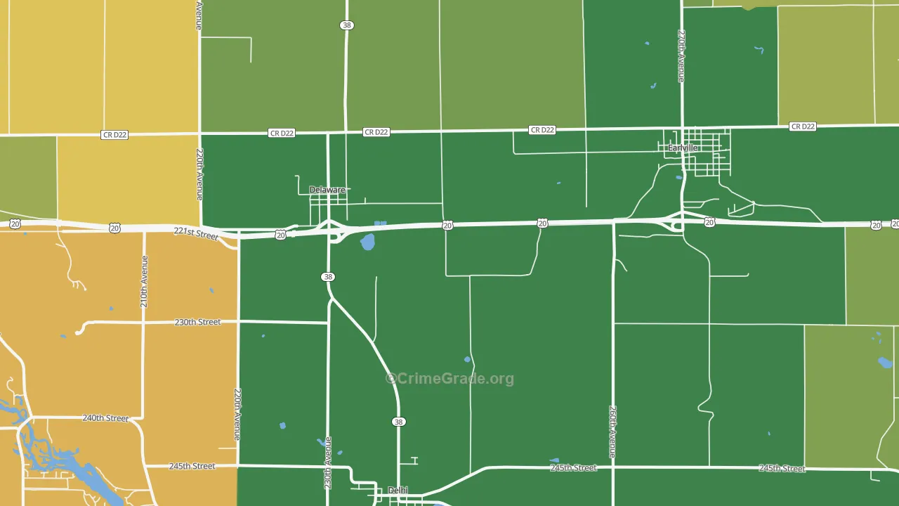 Delaware, IA Map of Theft Rates