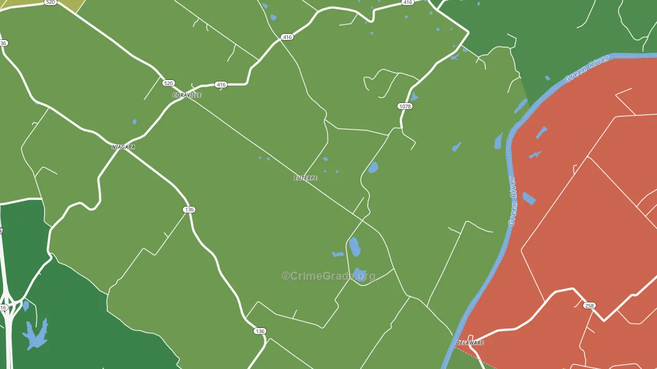 Delaware, KY Map of Theft Rates
