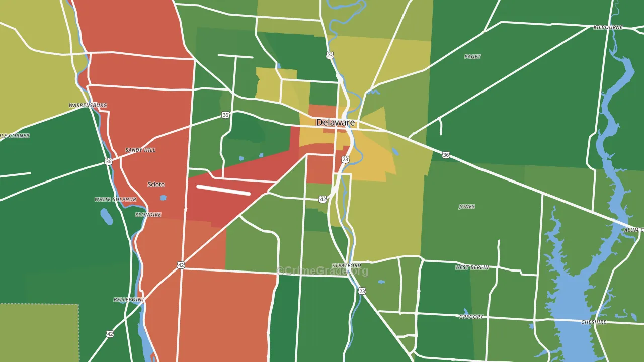 Delaware, OH Map of Theft Rates