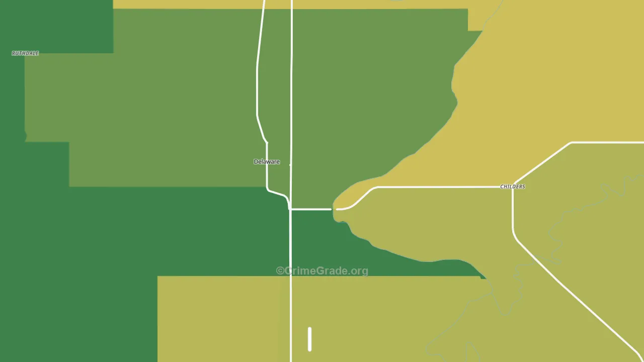 Delaware, OK Map of Theft Rates