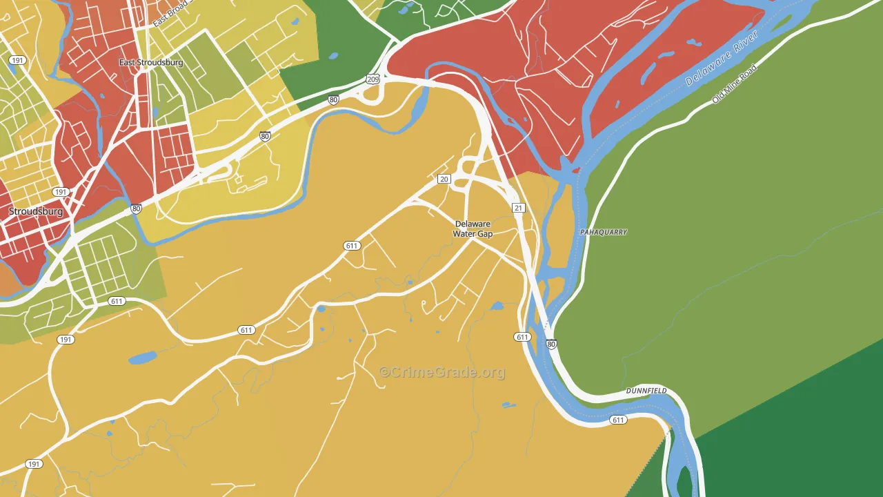 Delaware Water Gap, PA Map of Theft Rates