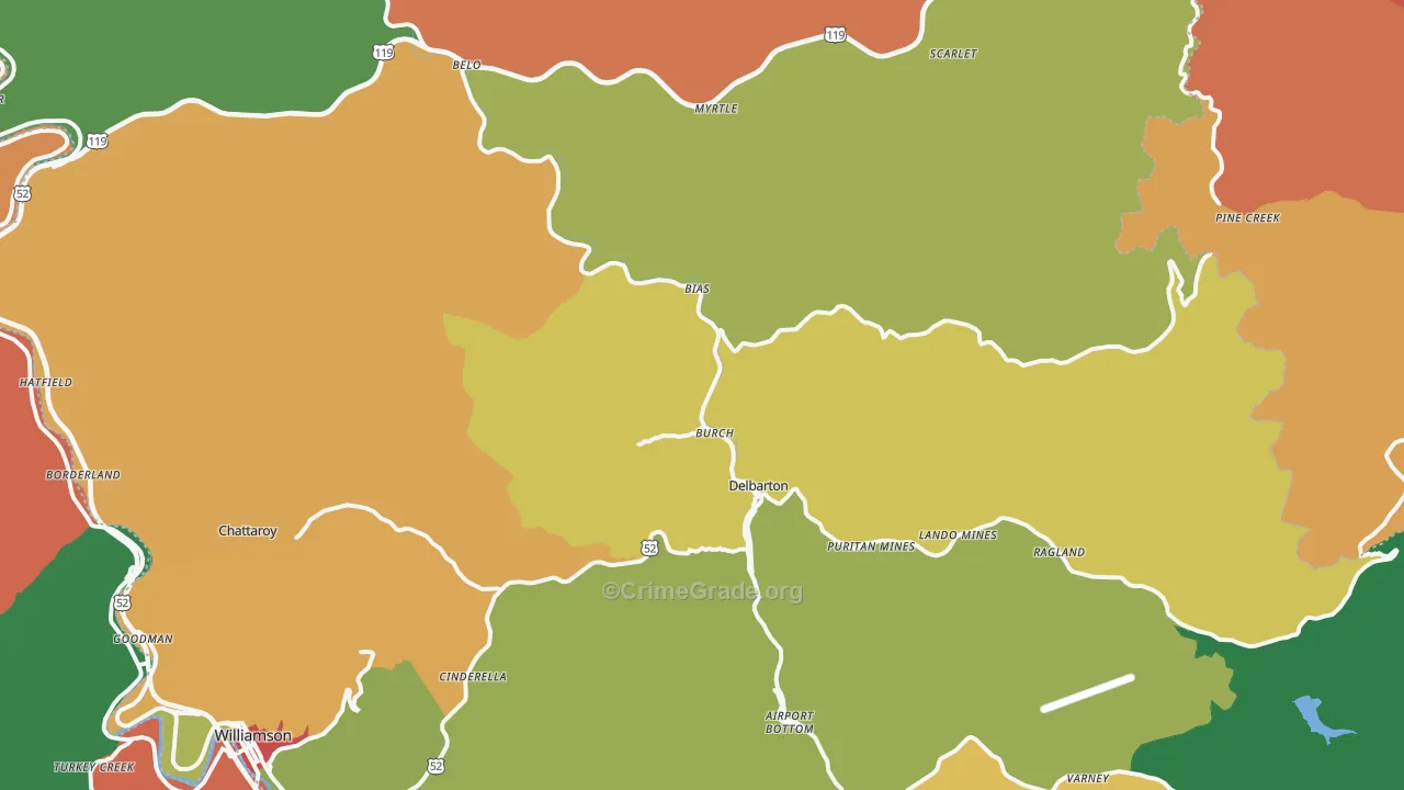 Delbarton, WV Map of Theft Rates