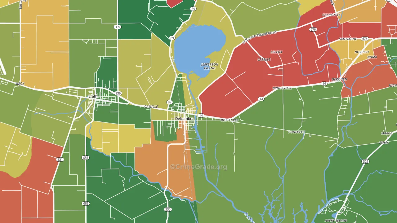 Delcambre, LA Map of Theft Rates