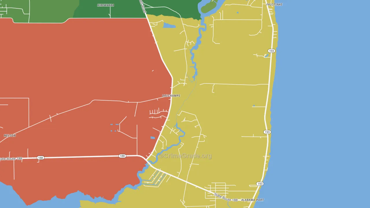 Delchamps, AL Map of Theft Rates