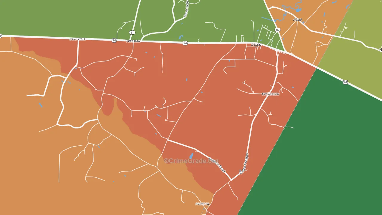 Delco, NC Map of Theft Rates
