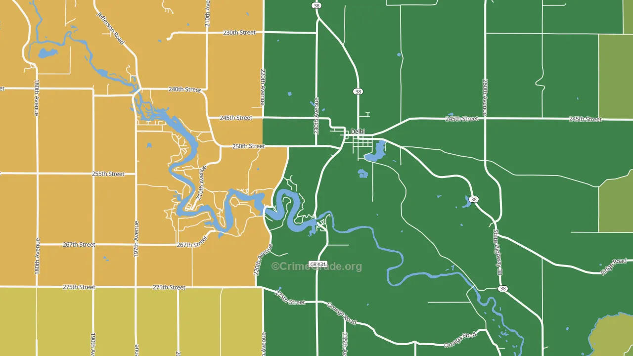 Delhi, IA Map of Theft Rates