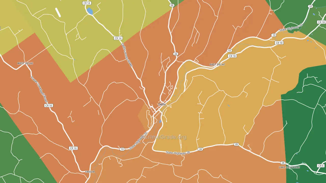 Delhi, NY Map of Theft Rates