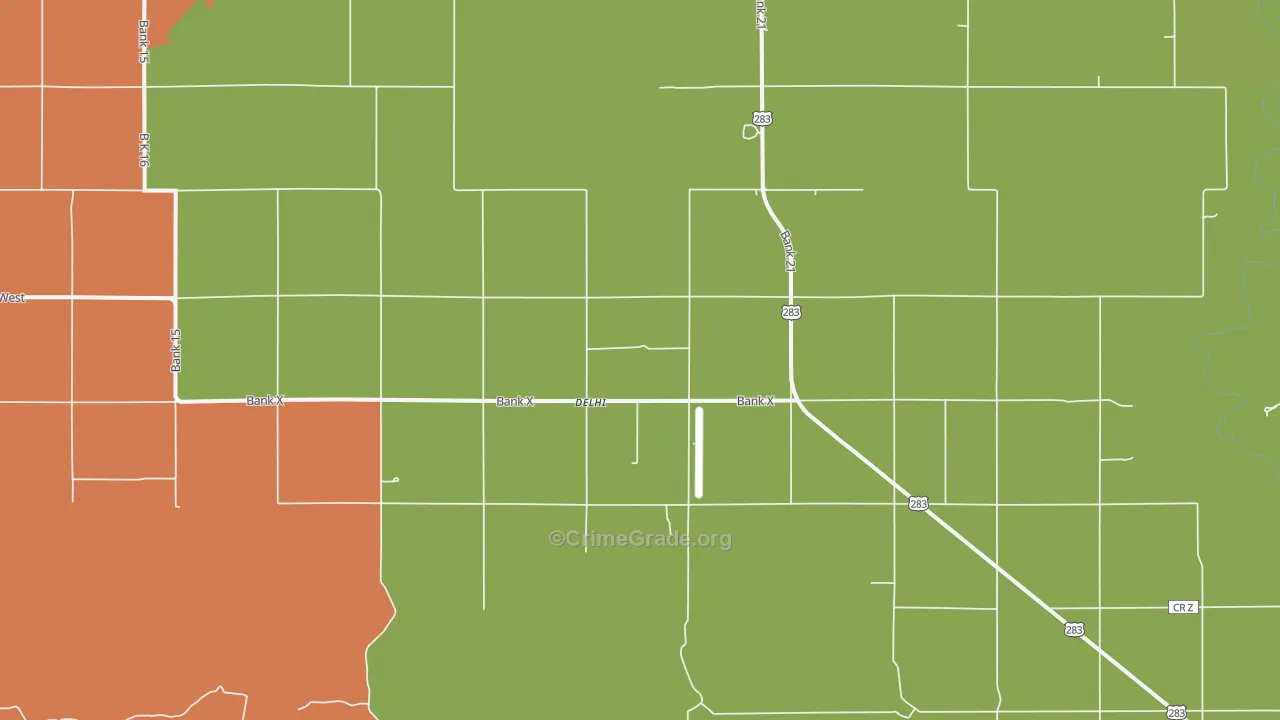 Delhi, OK Map of Theft Rates