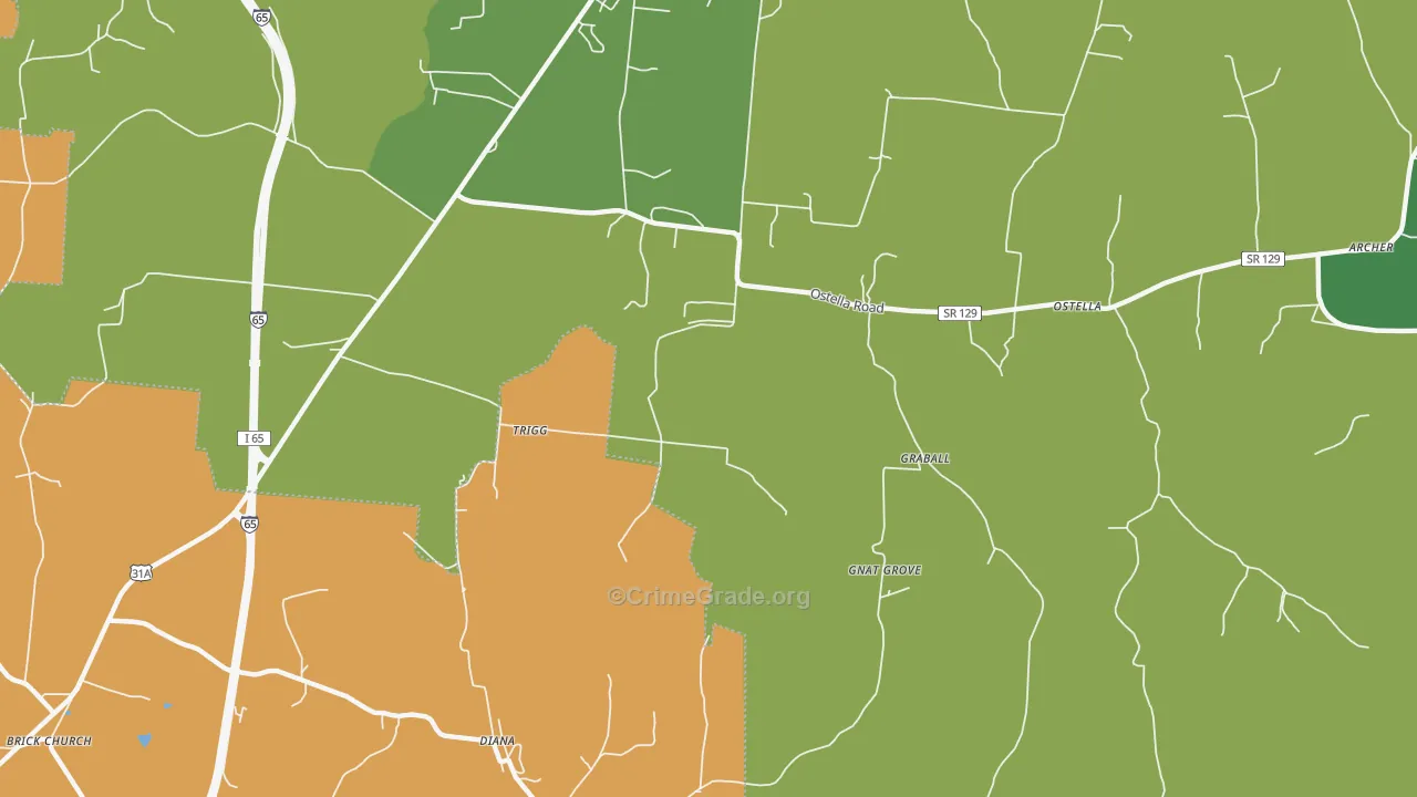 Delina, TN Map of Theft Rates