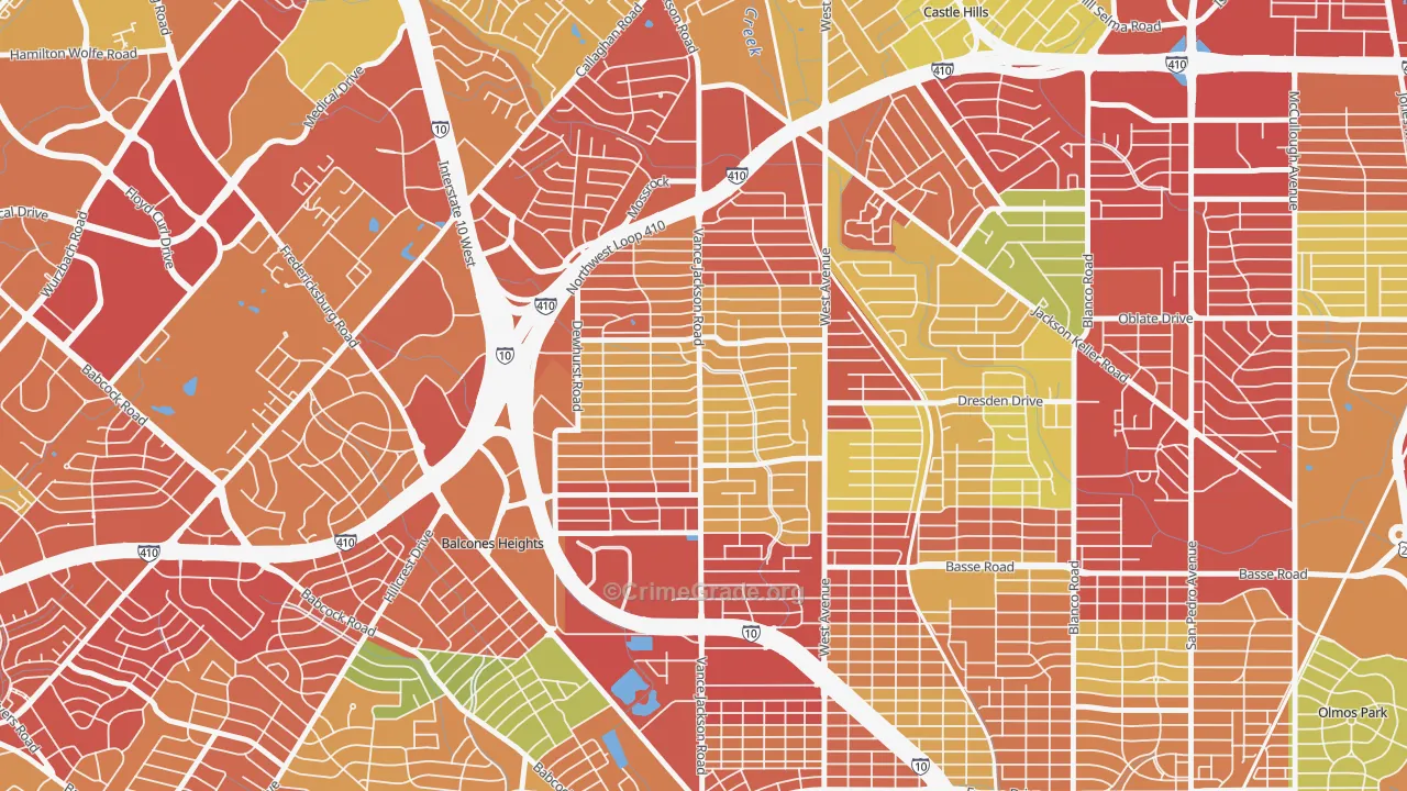 Dellview Area, San Antonio, TX Map of Theft Rates