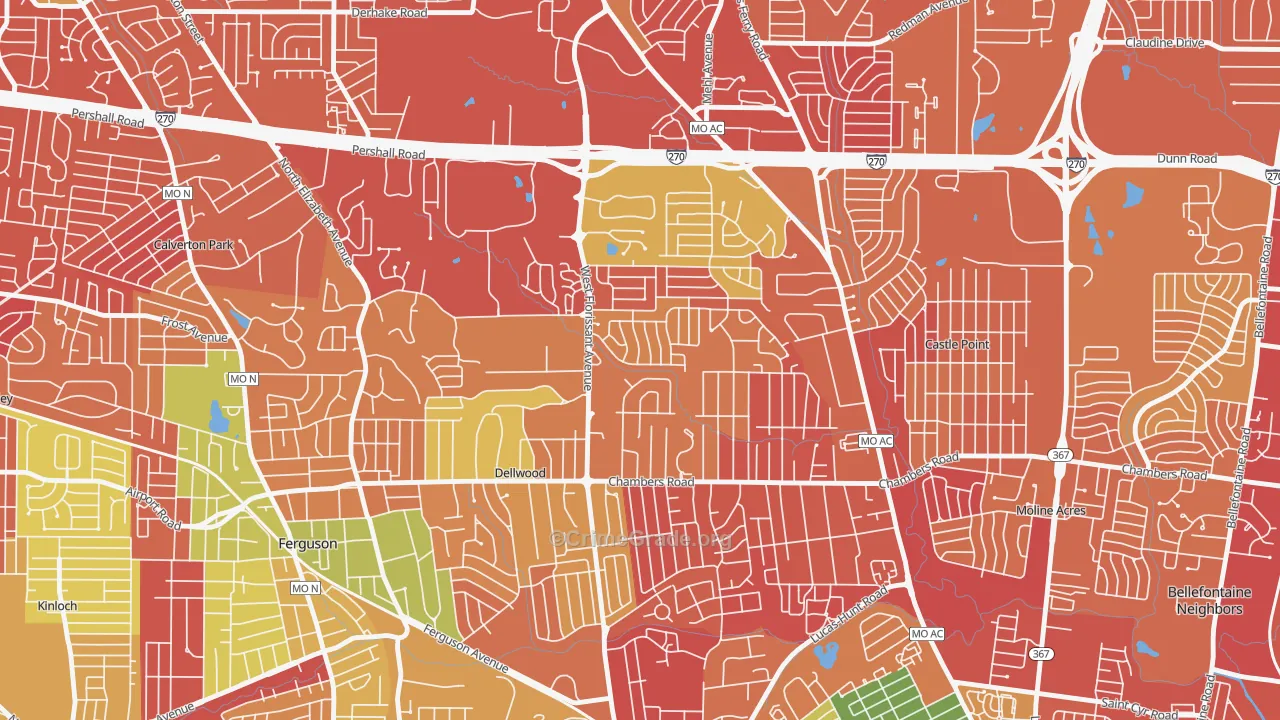 Dellwood, MO Map of Theft Rates
