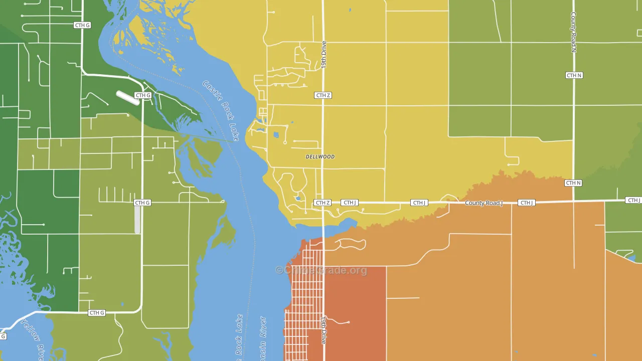 Dellwood, WI Map of Theft Rates