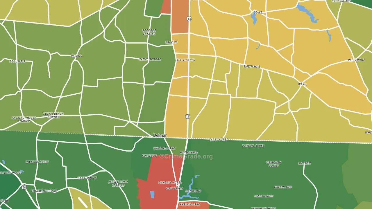 Delmar, DE Map of Theft Rates