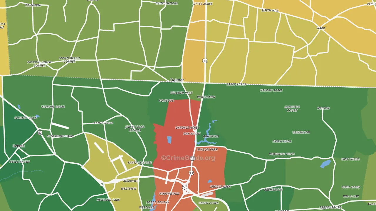 Delmar, MD Map of Theft Rates