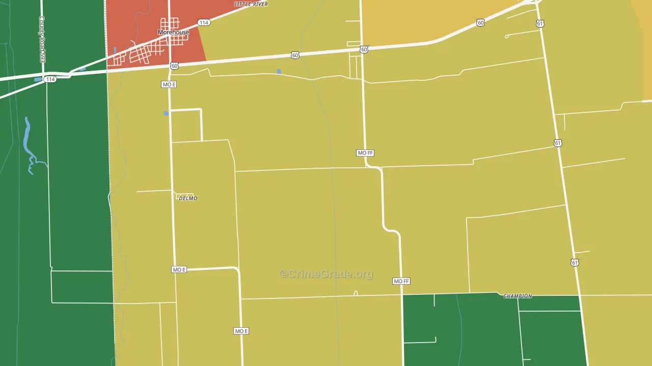Delmo, MO Map of Theft Rates