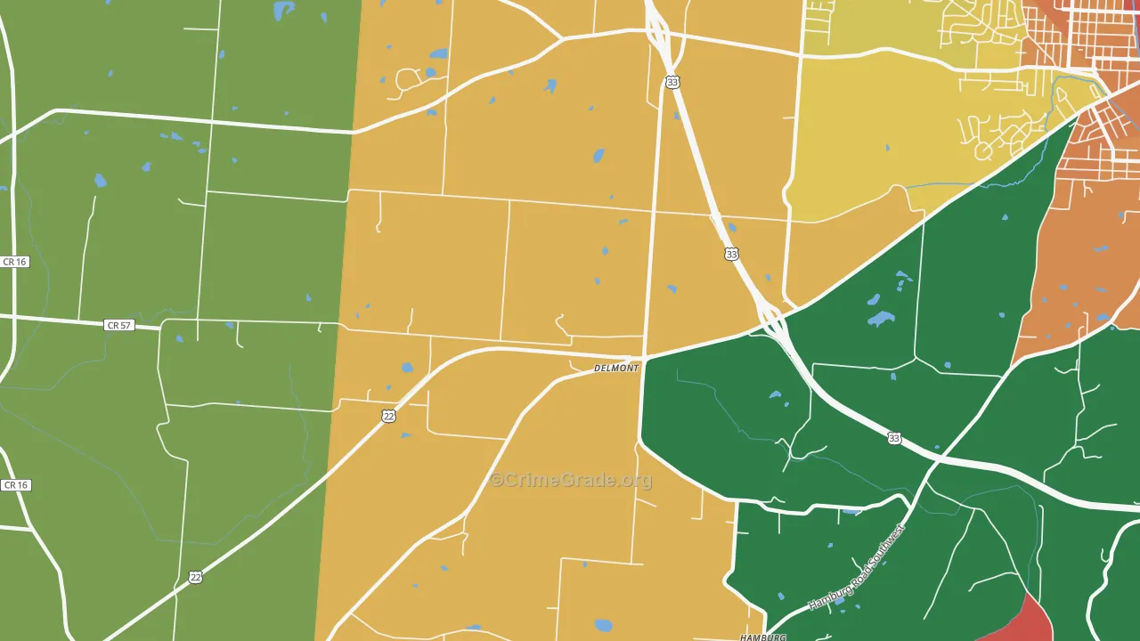 Delmont, OH Map of Theft Rates