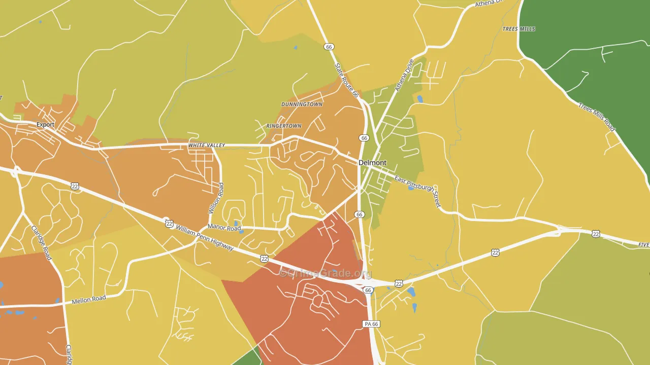 Delmont, PA Map of Theft Rates
