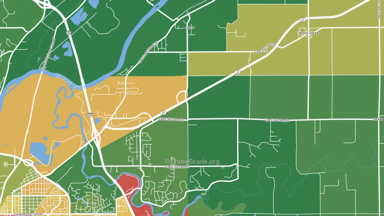 Delp, IN Map of Theft Rates