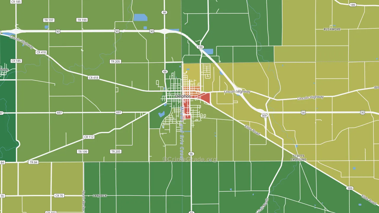 Delphos, OH Map of Theft Rates