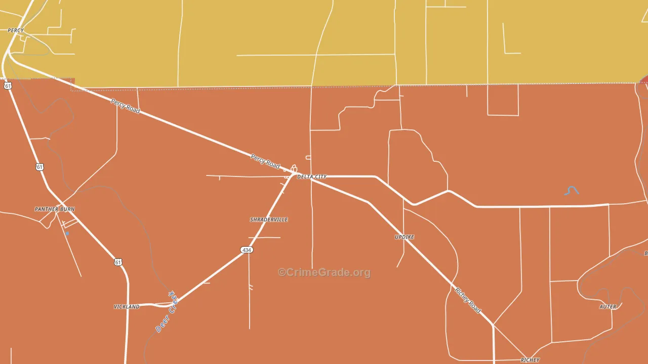 Delta City, MS Map of Theft Rates