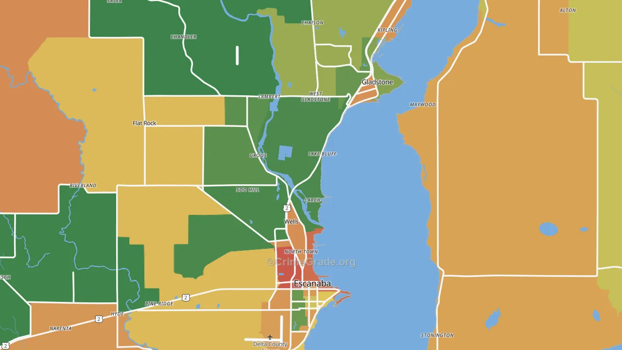 Delta County, MI Map of Theft Rates
