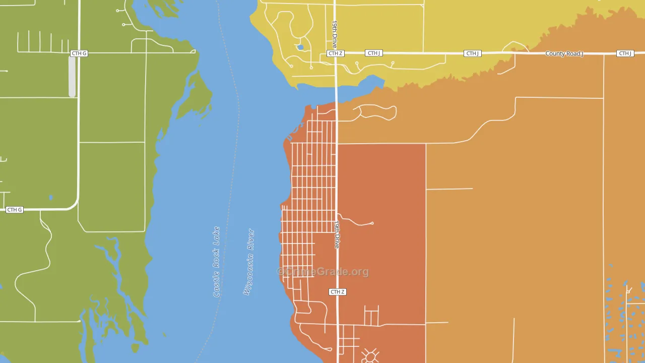 Delwood, WI Map of Theft Rates