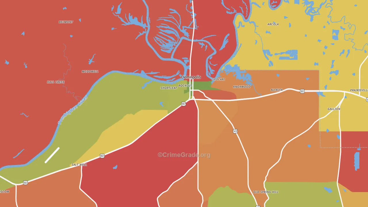 Demopolis, AL Map of Theft Rates