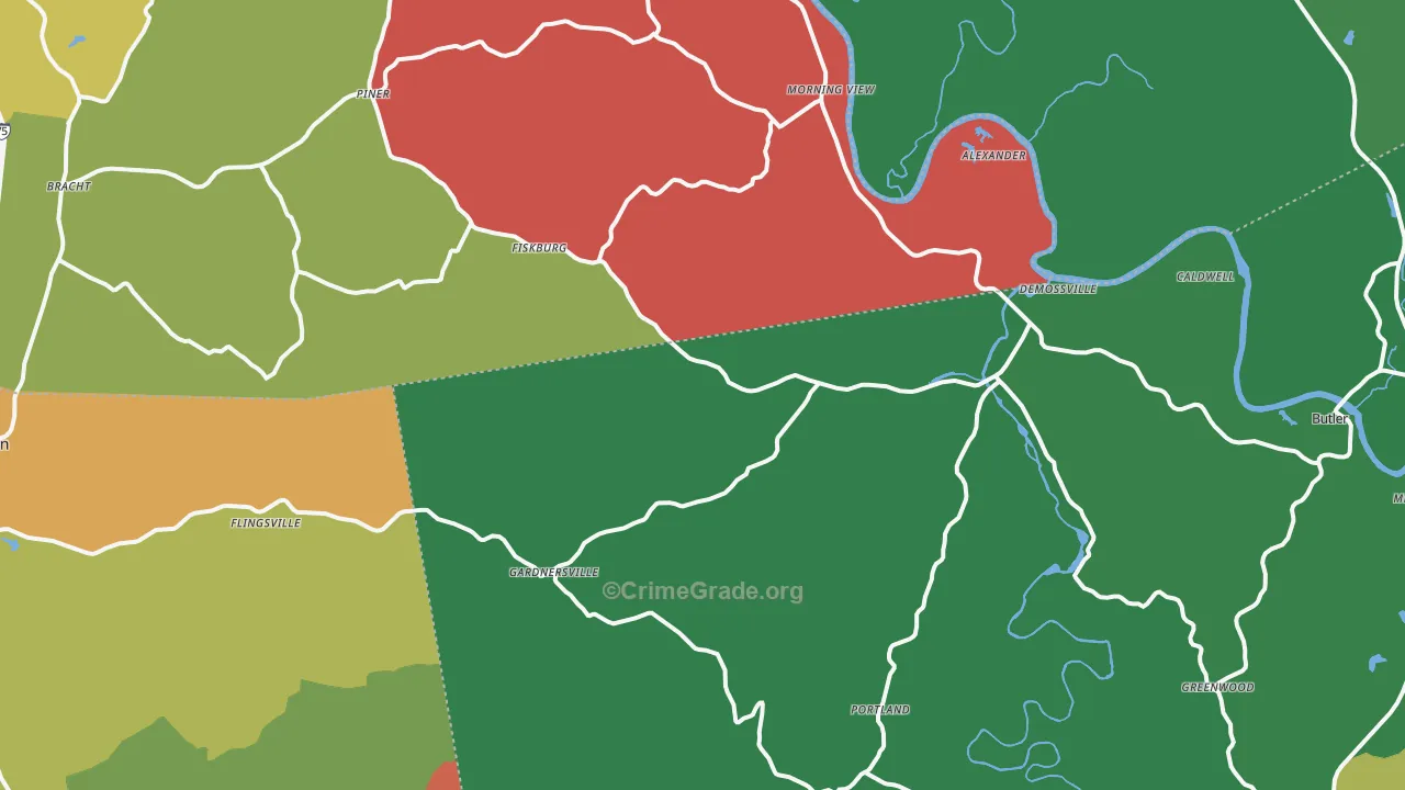 DeMossville, KY Map of Theft Rates