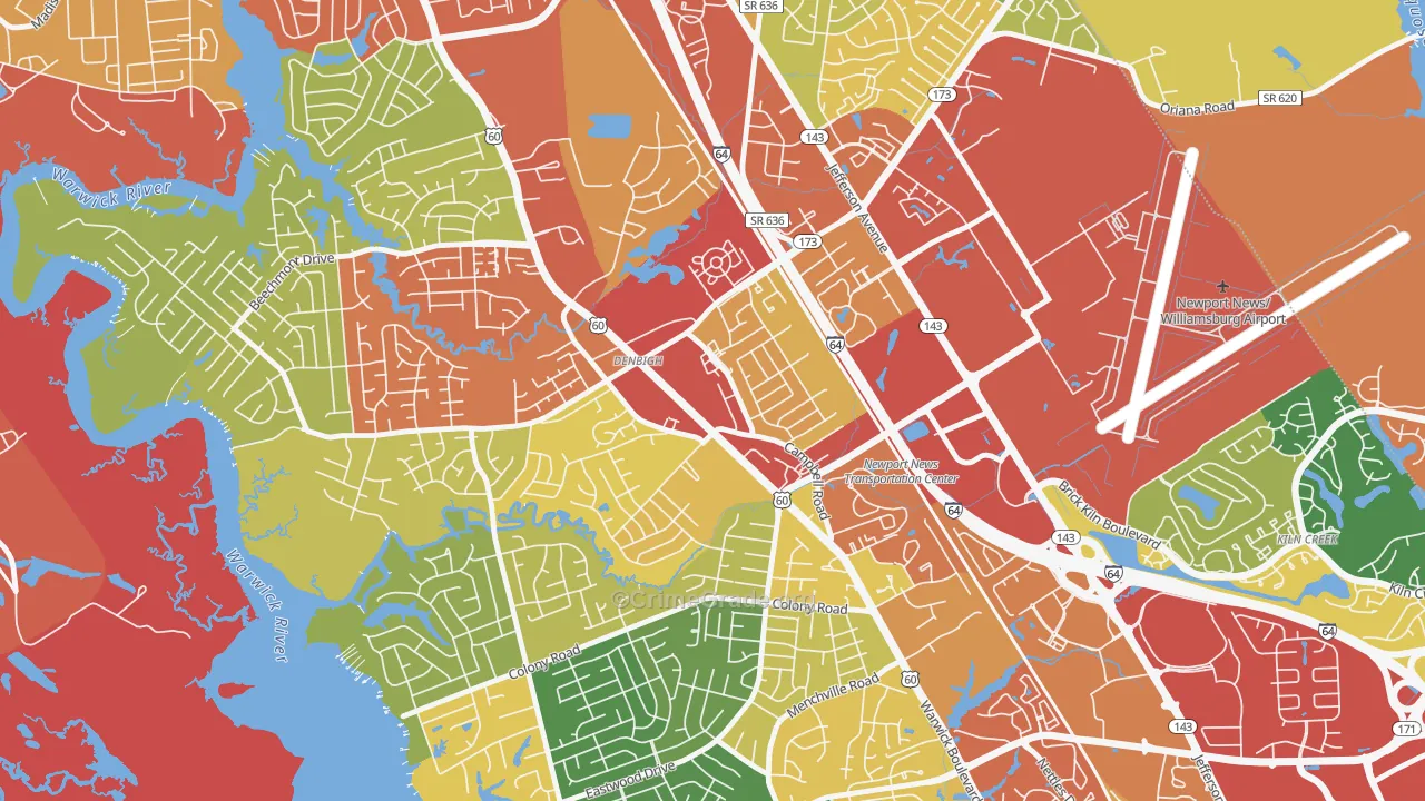 Denbigh, Newport News, VA Map of Theft Rates