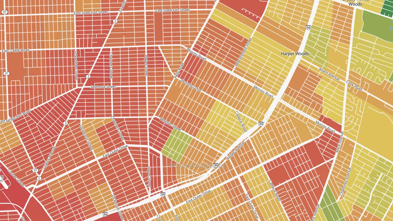 Denby, Detroit, MI Map of Theft Rates