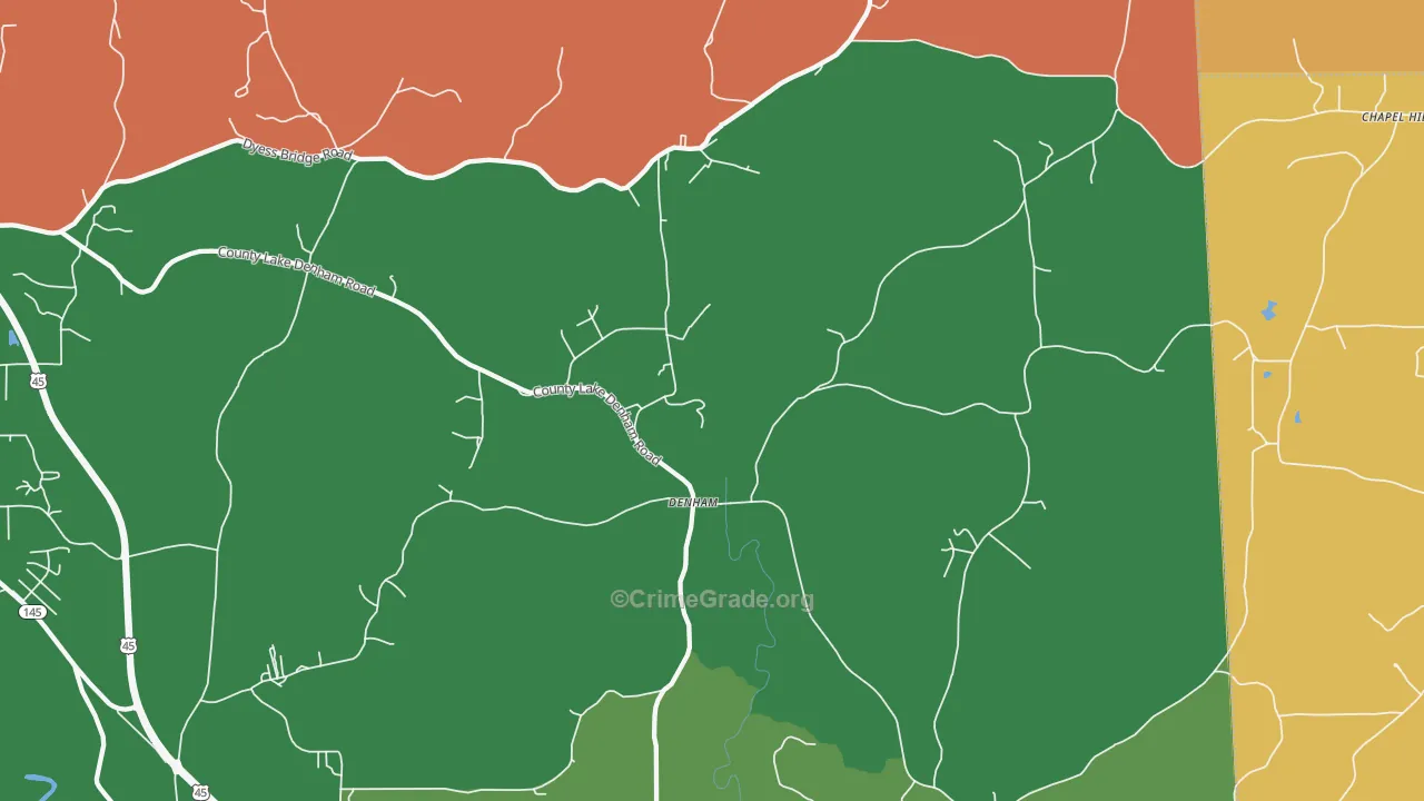 Denham, MS Map of Theft Rates