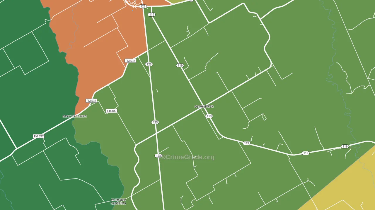 Denhawken, TX Map of Theft Rates