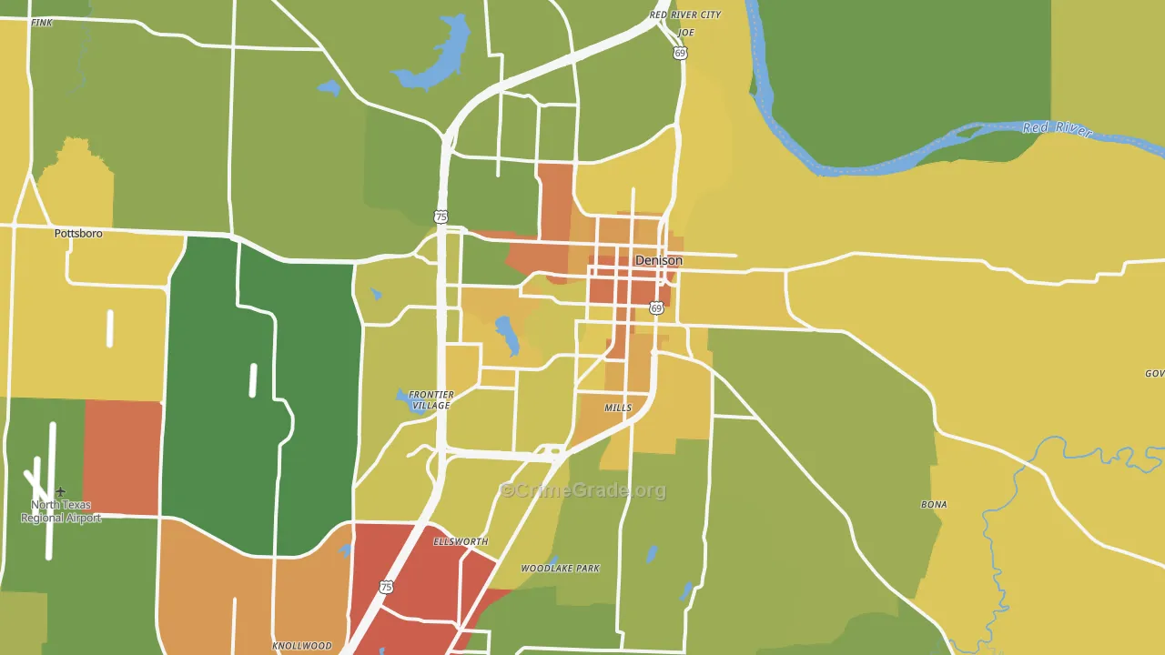 Denison, TX Map of Theft Rates