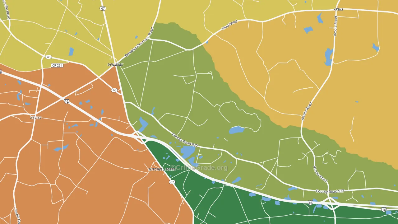 Denmark, GA Map of Theft Rates