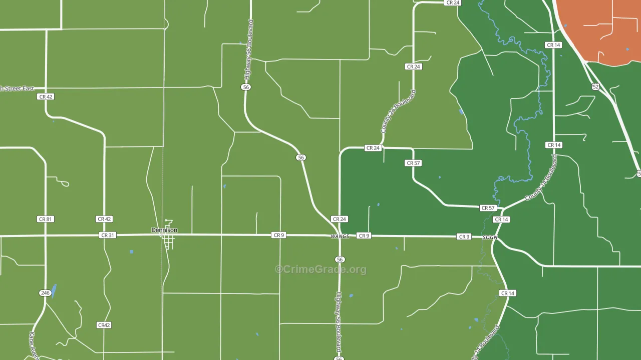 Dennison, MN Map of Theft Rates