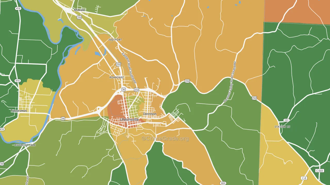 Dennison, OH Map of Theft Rates
