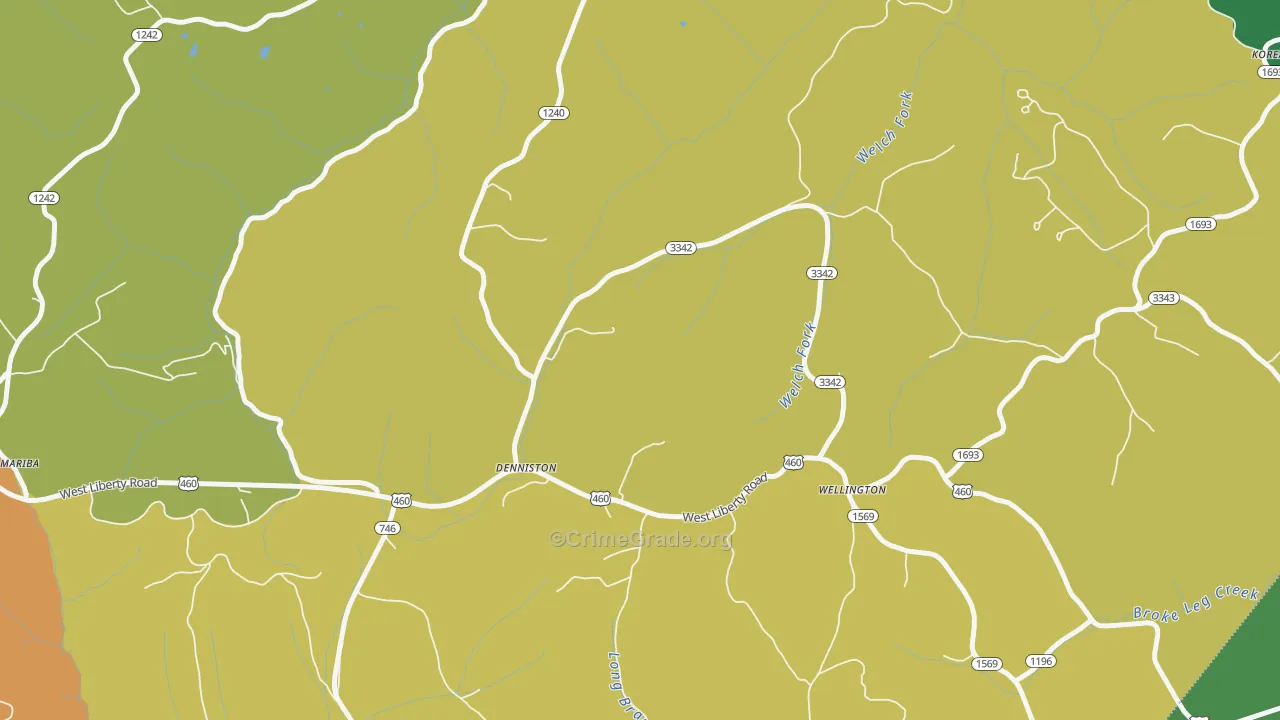 Denniston, KY Map of Theft Rates