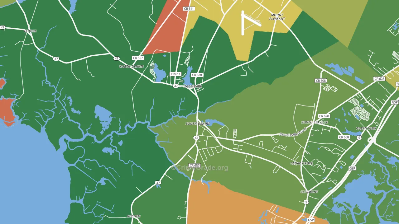 Dennisville, NJ Map of Theft Rates