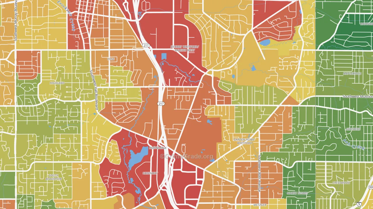 Denny Whitford, Beaverton, OR Map of Theft Rates