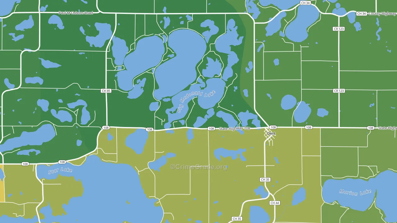 Dent, MN Map of Theft Rates