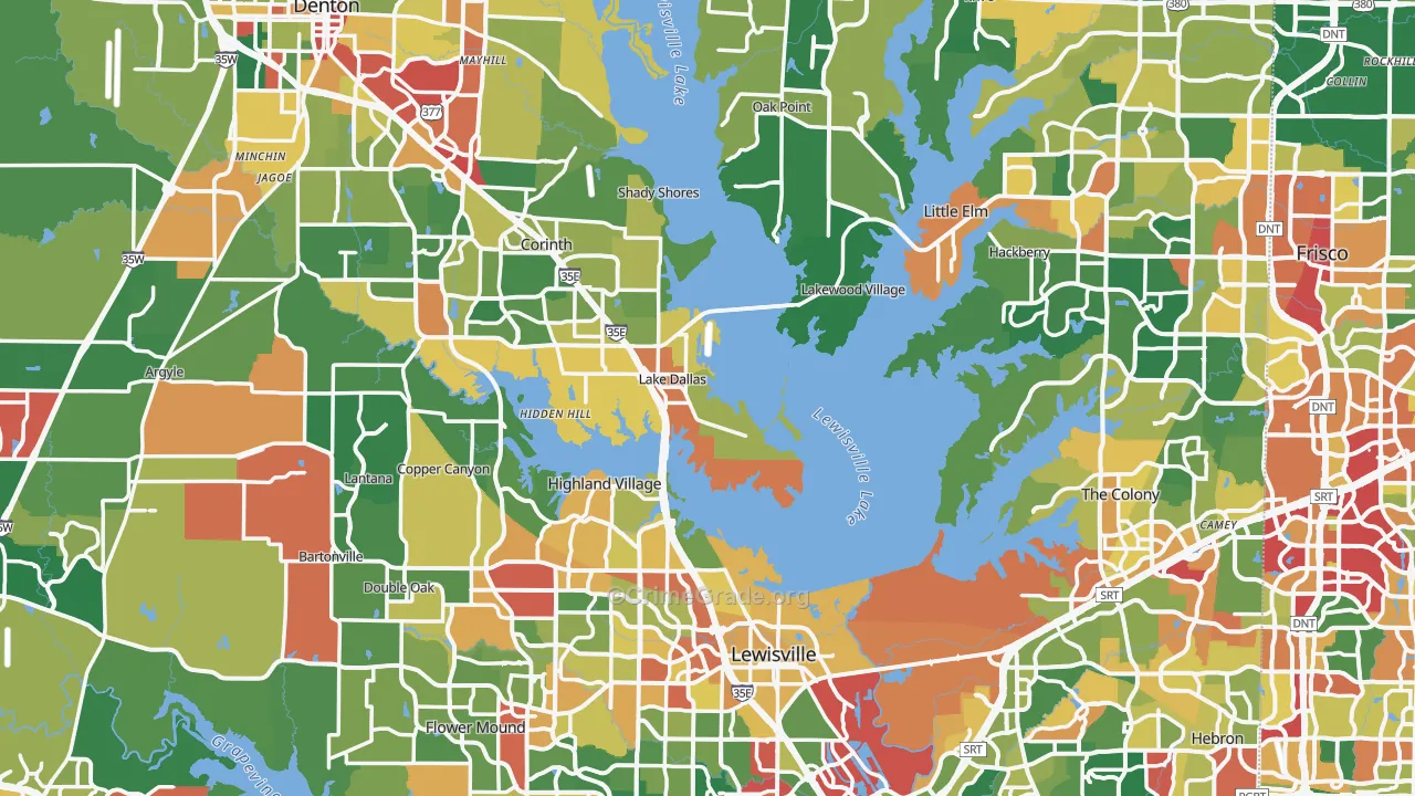 Denton County, TX Map of Theft Rates
